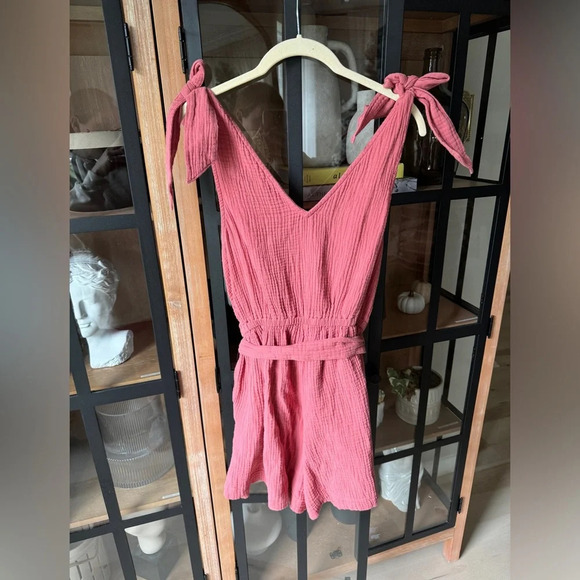 Summersalt Muslin Romper bows The Going Places Gauze Tie Shoulder rust terracota - Picture 3 of 7